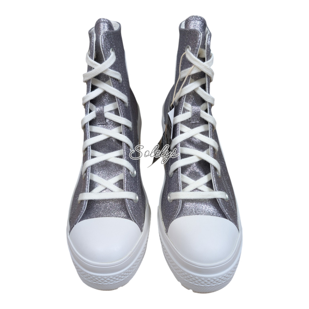 Converse Chuck 70 De Luxe Heel Platform Gunmetal Silver Glitter Sneaker Boot 9.5